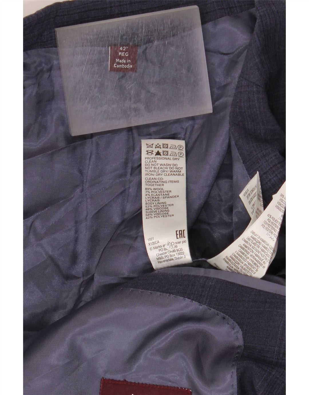 Marks & Spencer Veste blazer à 2 boutons pour homme UK 42 XL Bleu marine à carreaux