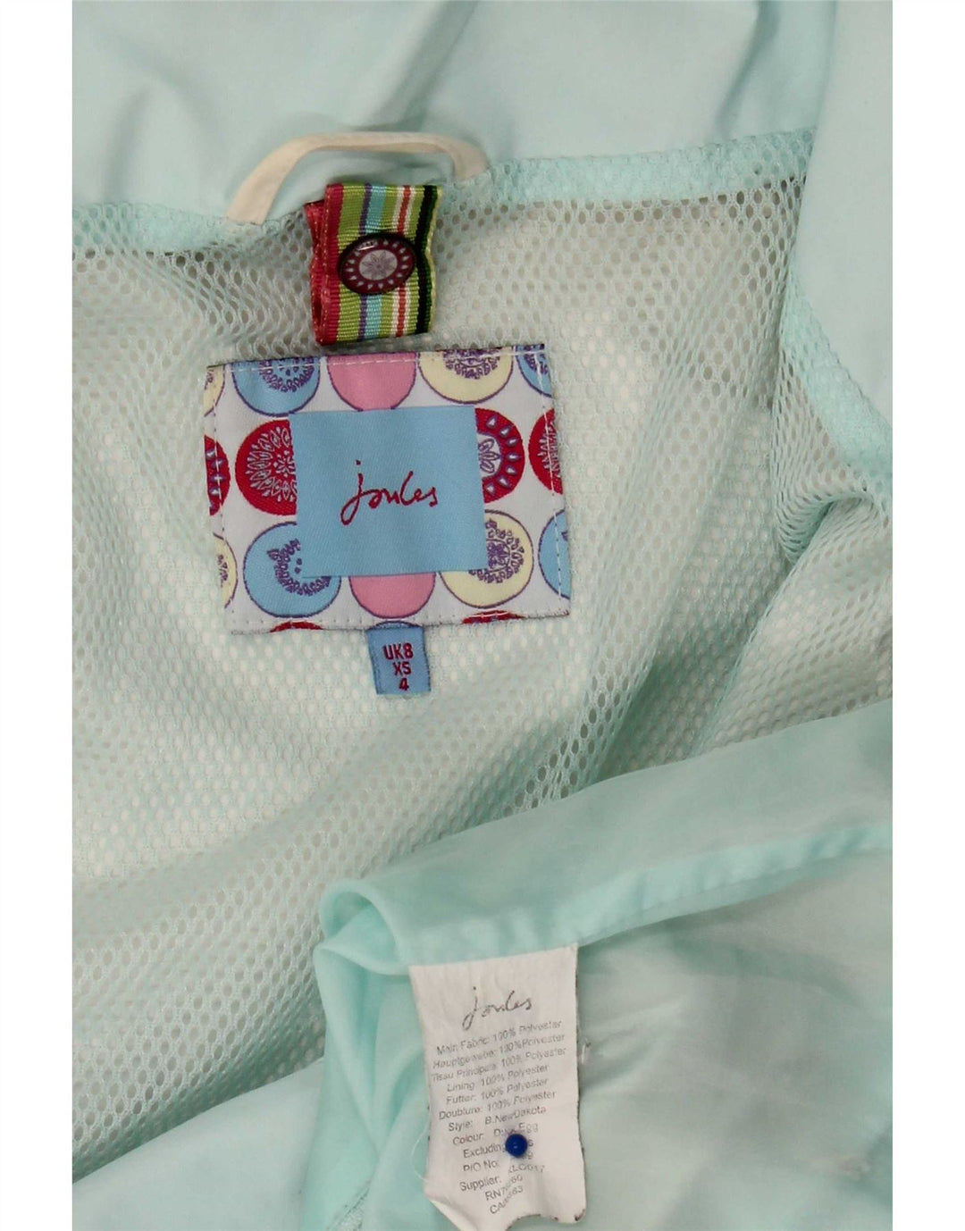 Joules Veste de pluie à capuche pour femme UK 8 Small Turquoise Polyester