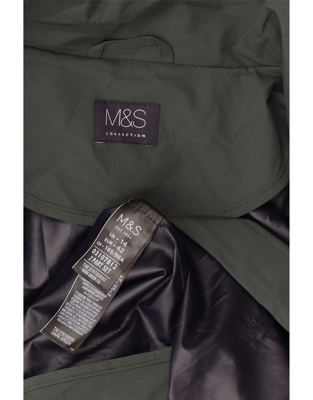 Marks & Spencer Manteau imperméable à capuche pour femme UK 44 Large Vert Polyester