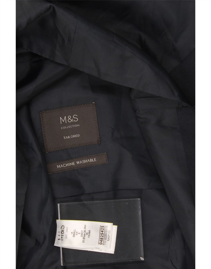 MARKS & SPENCER Mens Tailored Waistcoat Small Navy Blue Polyester Vintage Marks & Spencer and Second-Hand Marks & Spencer from Messina Hembry 