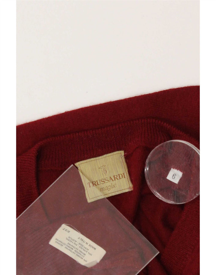 Trussardi Pull Col V Large Rouge Laine Mérinos Homme