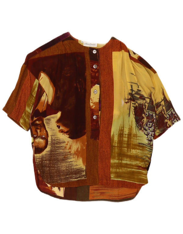 vintage Womens Graphic Blouse Top IT 46 Grand Brown Colourblock