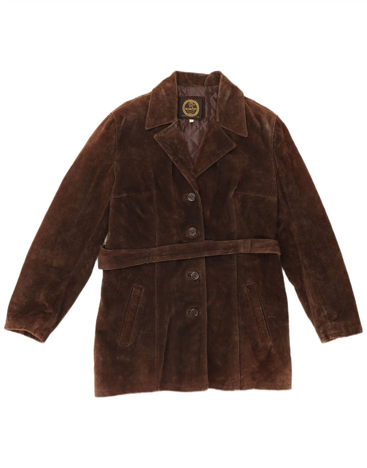veste en daim femme vintage UK 14 cuir brun moyen