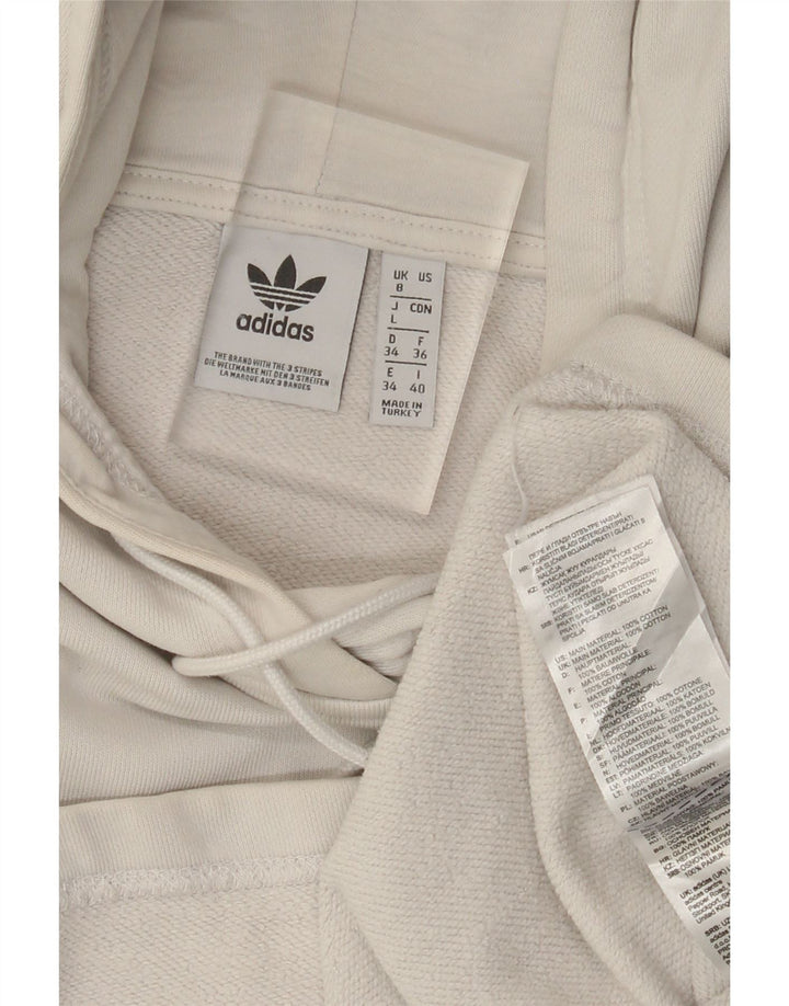 ADIDAS Pull à capuche court surdimensionné pour femme UK 8 Petit coton blanc