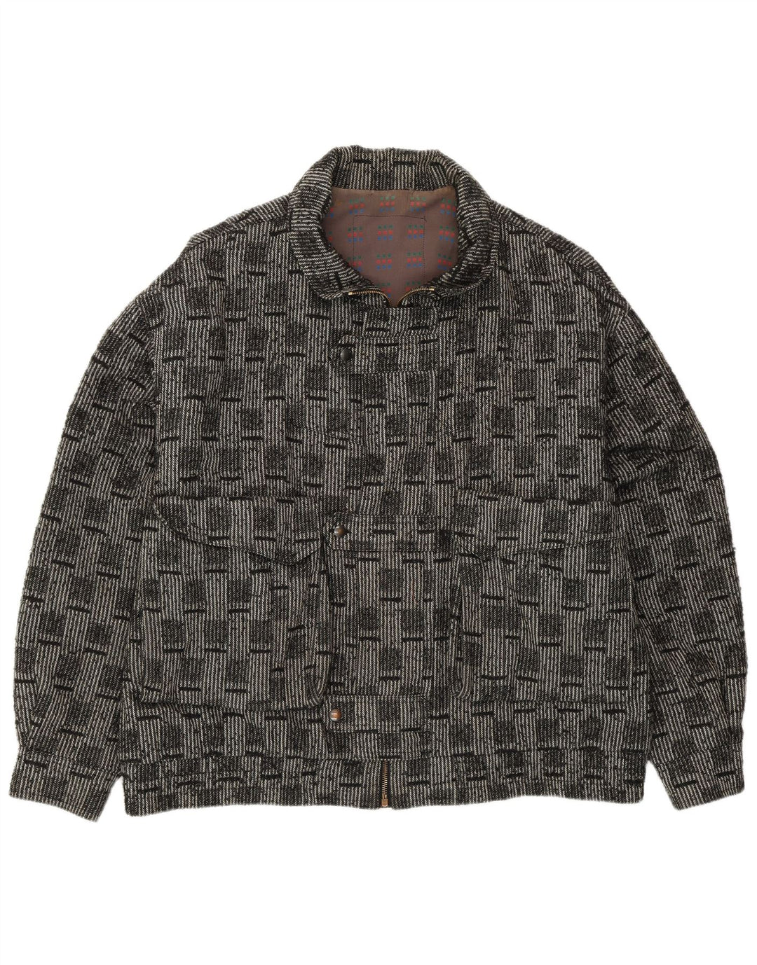 VINTAGE Veste Bomber Homme IT 52 XL Laine à Carreaux Gris