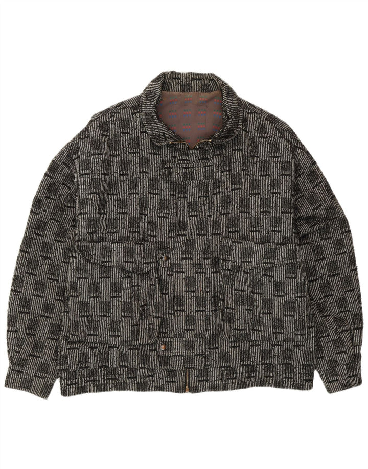 VINTAGE Veste Bomber Homme IT 52 XL Laine à Carreaux Gris