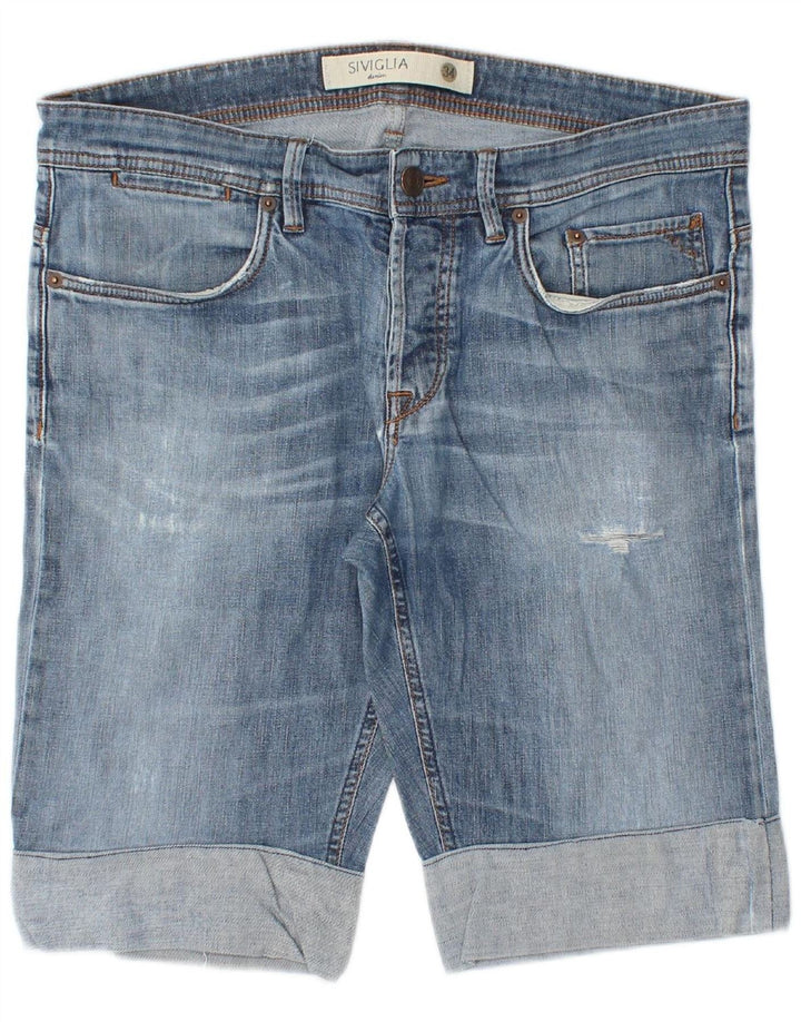 SIVIGLIA Mens Distressed Denim Shorts W34 Large Blue Cotton