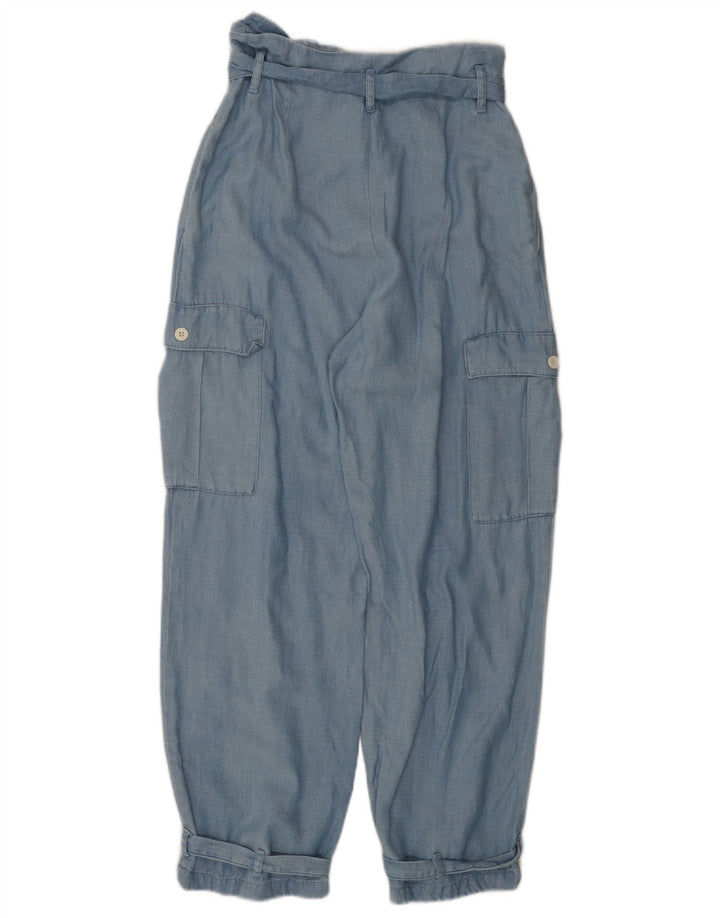 ZARA Pantalon cargo taille haute coupe ample pour femme Small W26 L26 Bleu