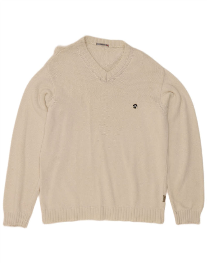 North Sails Pull Col V Homme Blanc Moyen Coton
