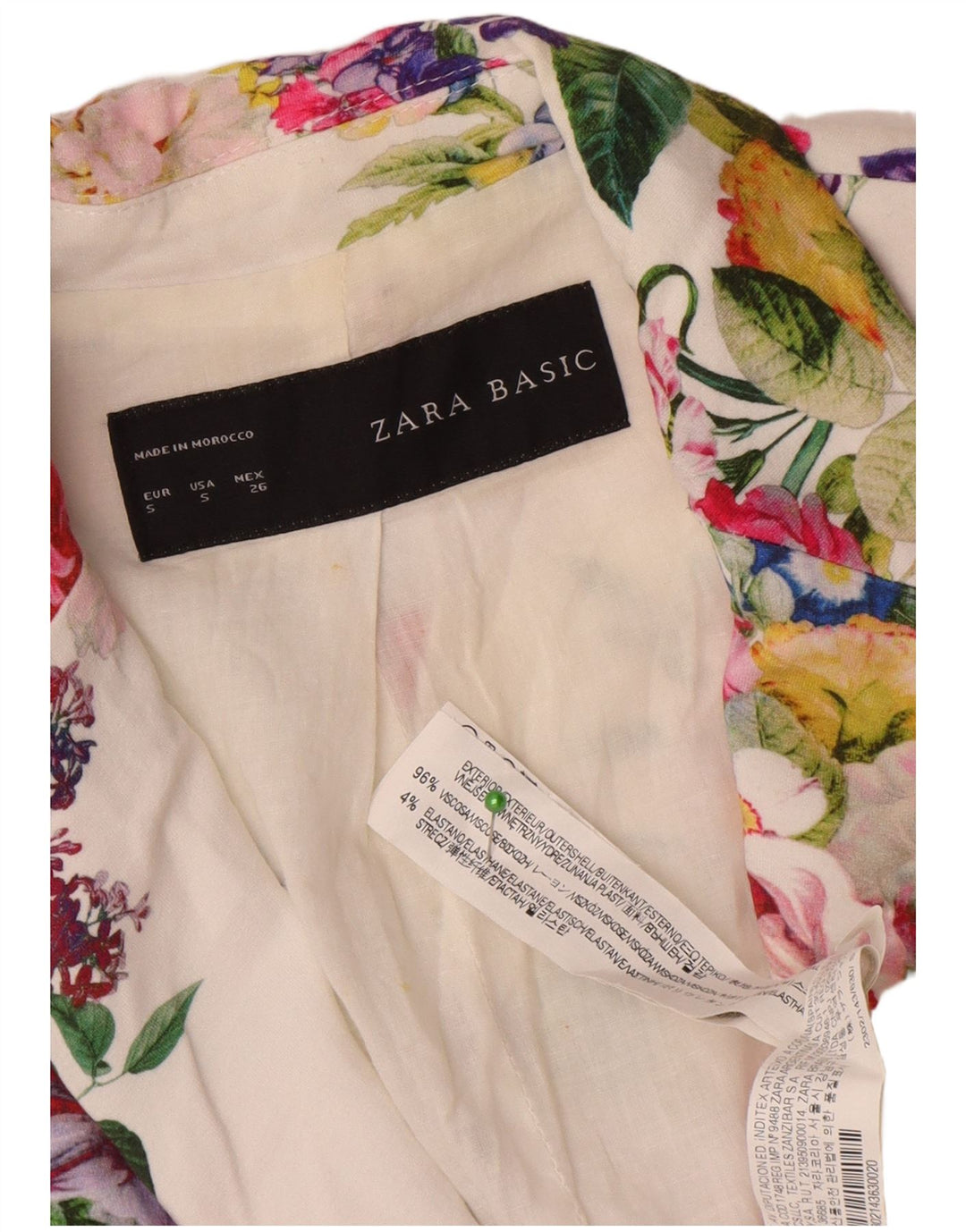 Zara Veste Blazer 1 Bouton Femme UK 10 Petite Viscose Florale Blanche