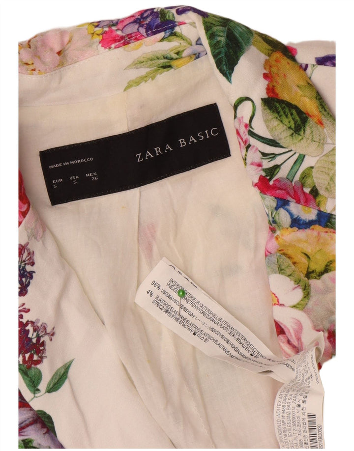 Zara Veste Blazer 1 Bouton Femme UK 10 Petite Viscose Florale Blanche
