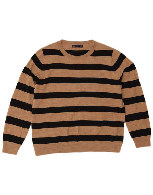 Marks & Spencer Pull à col rond pour femme UK 16 Large Beige Rayé