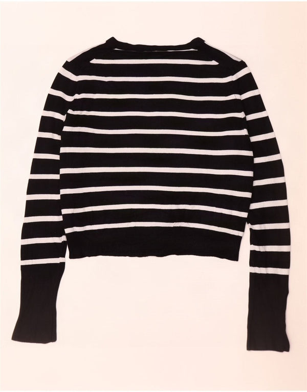 Zara Womens Crop Cardigan Sweater UK 14 Medium Noir Rayé Viscose