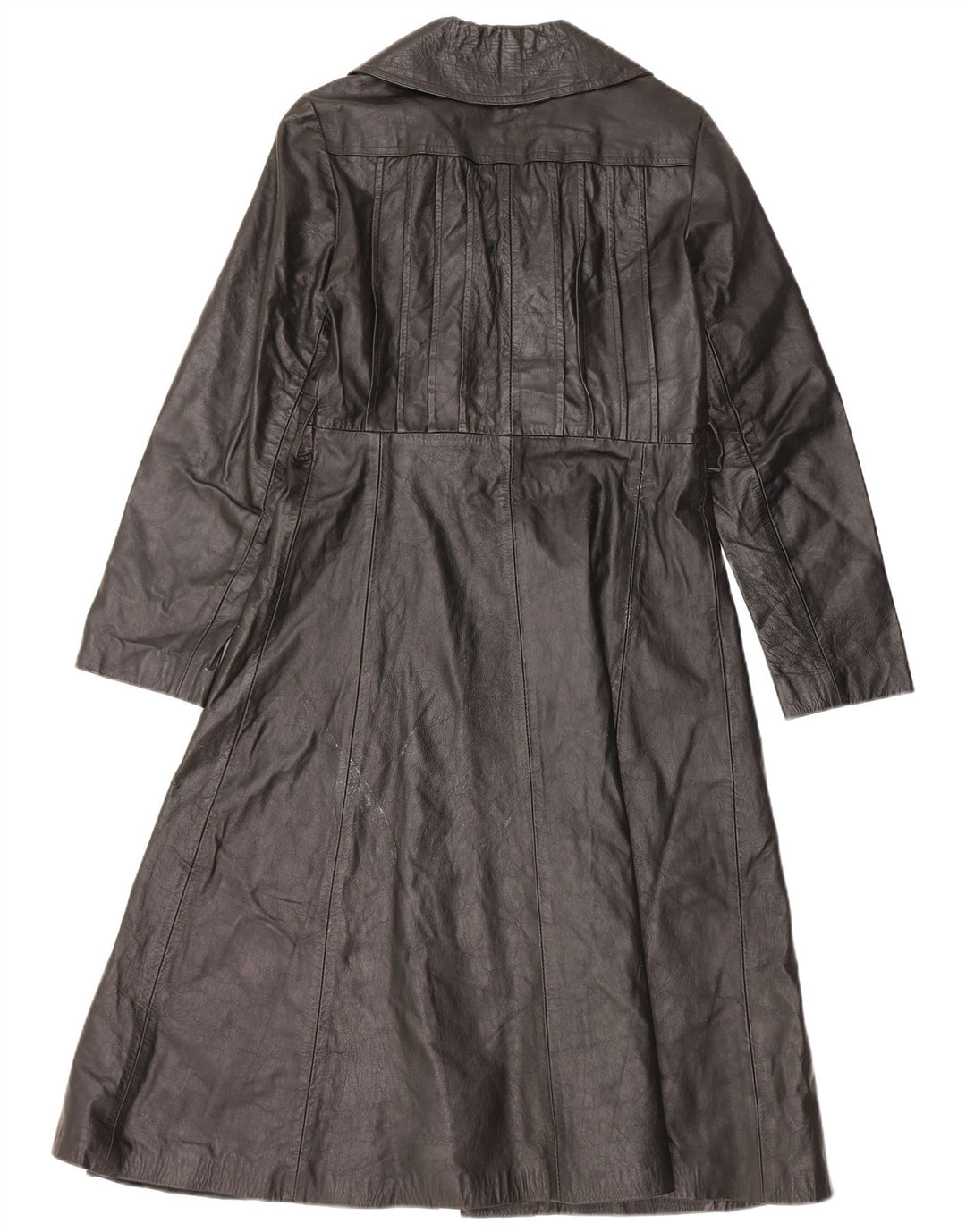 VINTAGE Manteau en cuir femme UK 10 Petit cuir noir