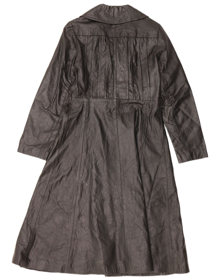 VINTAGE Manteau en cuir femme UK 10 Petit cuir noir