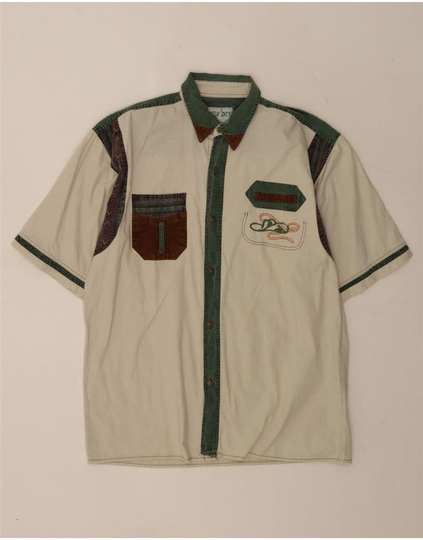 Chemise à manches courtes homme vintage IT 48 coton colorblock beige moyen
