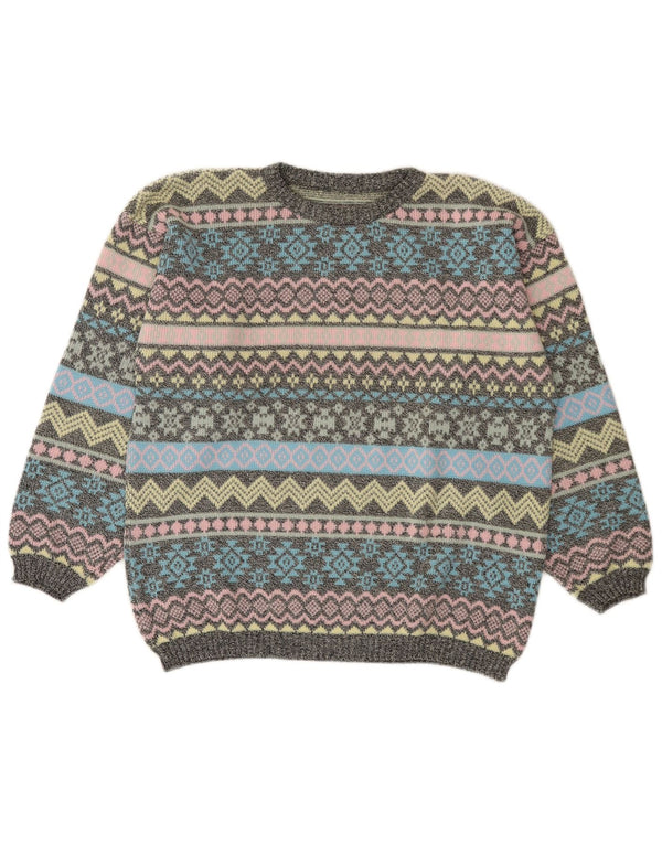 vintage Womens Boat Neck Jumper Sweater UK 14 Grand Multicolore Fair Isle