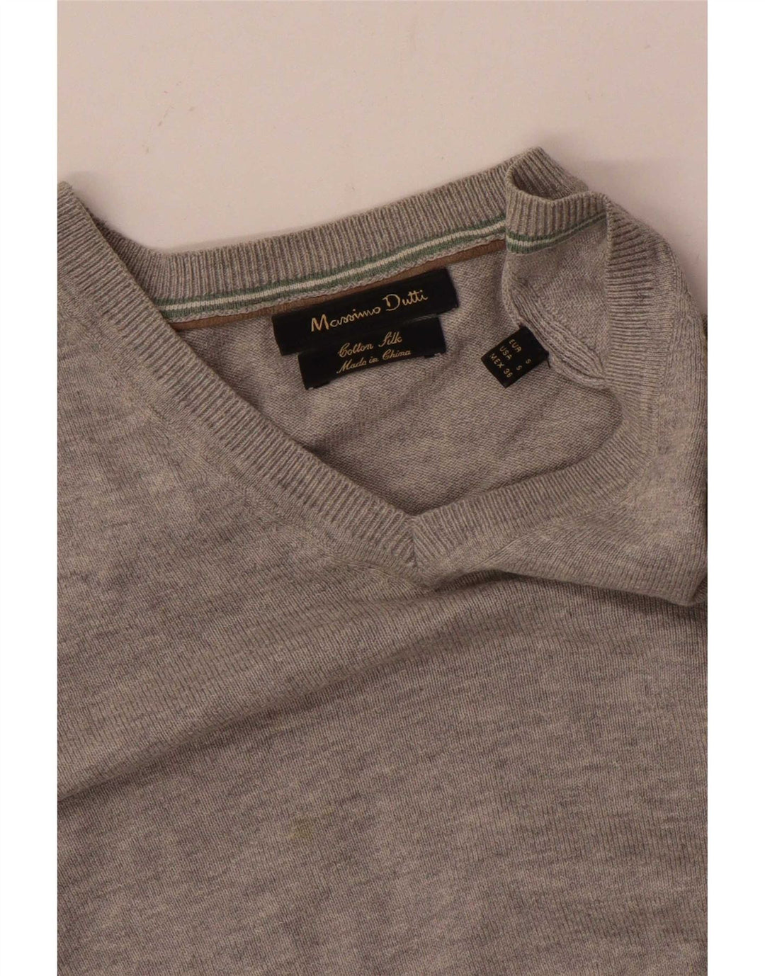 Massimo Dutti Pull col V pour homme Petit gris chiné en coton