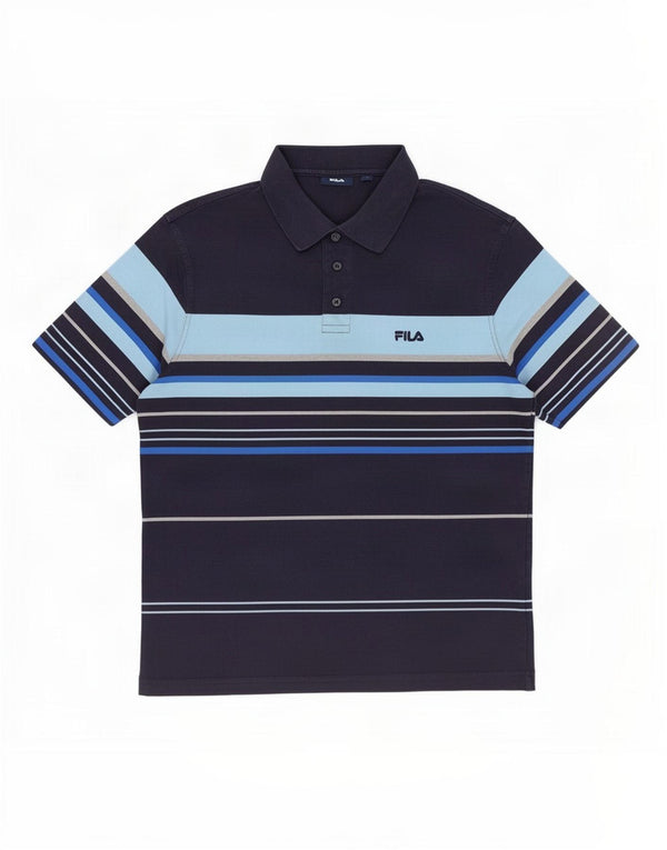 Fila Polo Homme Large Bleu Marine Rayé Coton