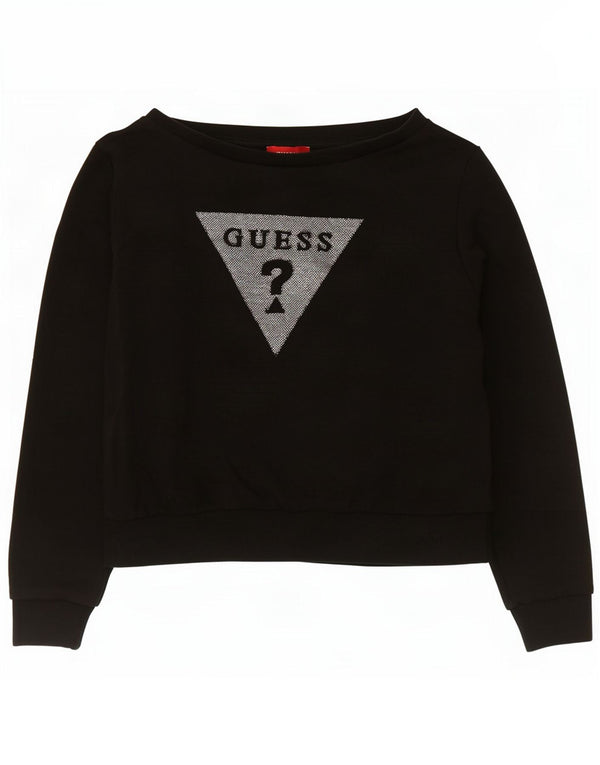 Guess Sweat-shirt court graphique pour femme UK 14 en coton noir moyen