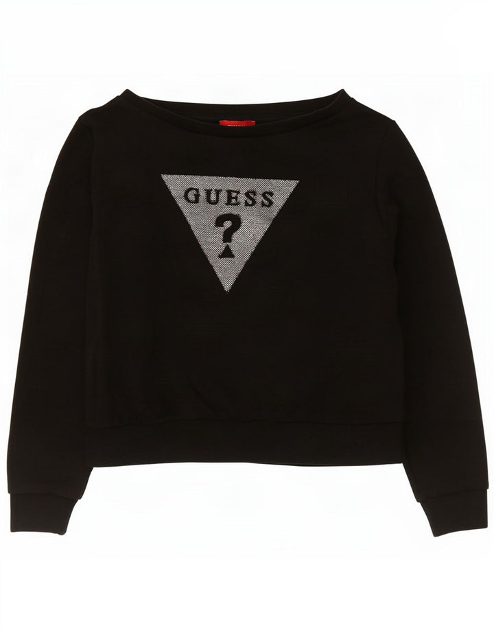 Guess Sweat-shirt court graphique pour femme UK 14 en coton noir moyen