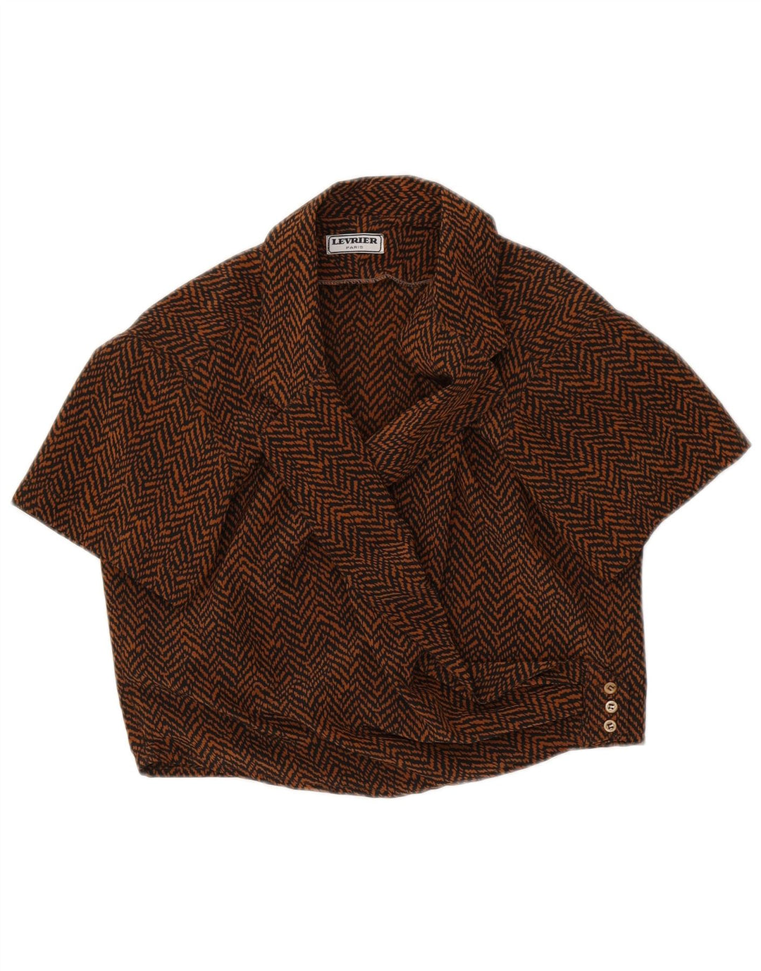 vintage Womens Crop Short Sleeve Shirt Blouse UK 8 Petits Chevrons Bruns