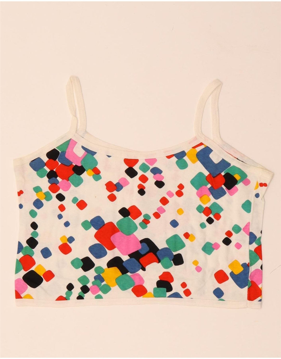 VINTAGE Femmes Crop Cami Top UK 10 Petit Géométrique Multicolore