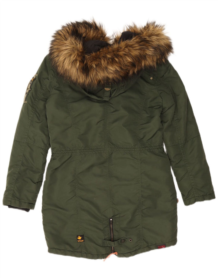 KHUJO Womens Hooded Parka Jacket UK 10 Small Green Polyester