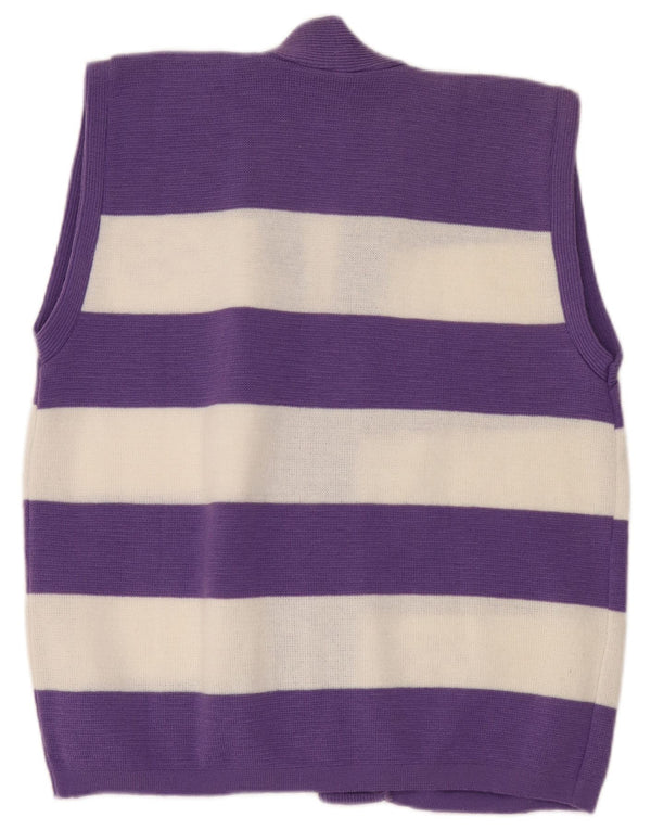 vintage Femmes Sans Manches Ouvert Cardigan Pull UK 18 XL Violet Rayé