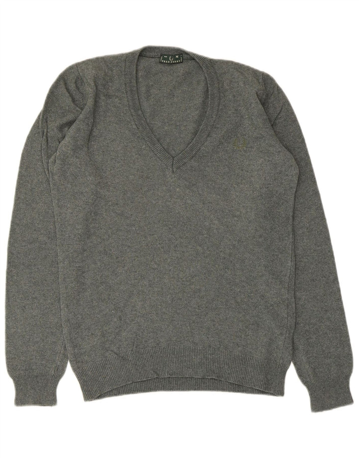Fred Perry Pull col en V pour femme UK 12 Laine gris moyen