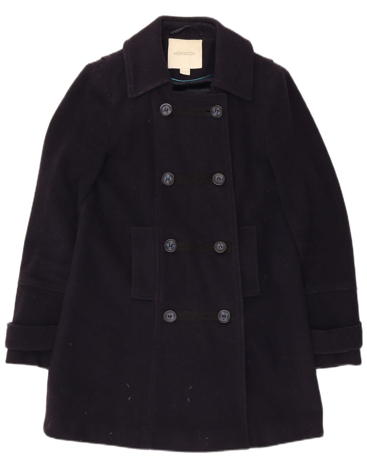 Monsoon Manteau croisé pour femme UK 8 Petite laine bleu marine