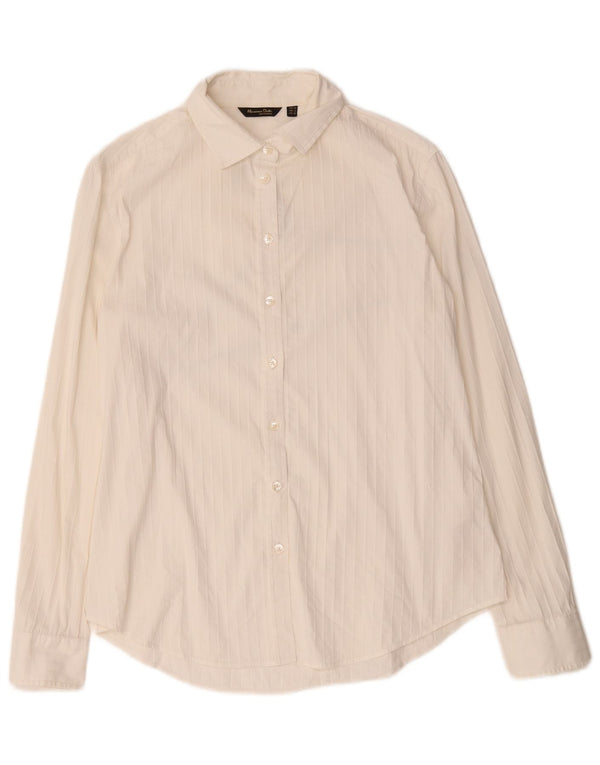 Massimo Dutti Chemise Femme EU 42 Large Blanc Rayé Coton