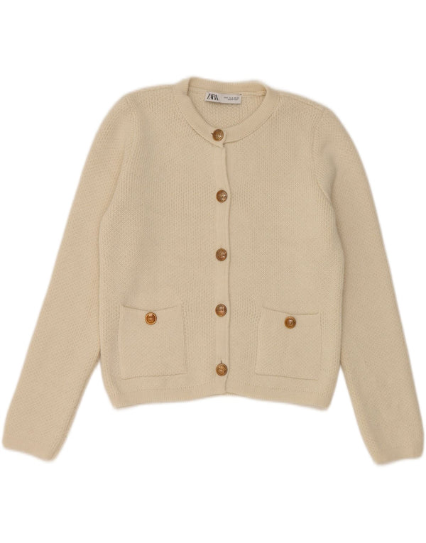 Zara Womens Cardigan Sweater UK 12 Medium Off White Acrylique