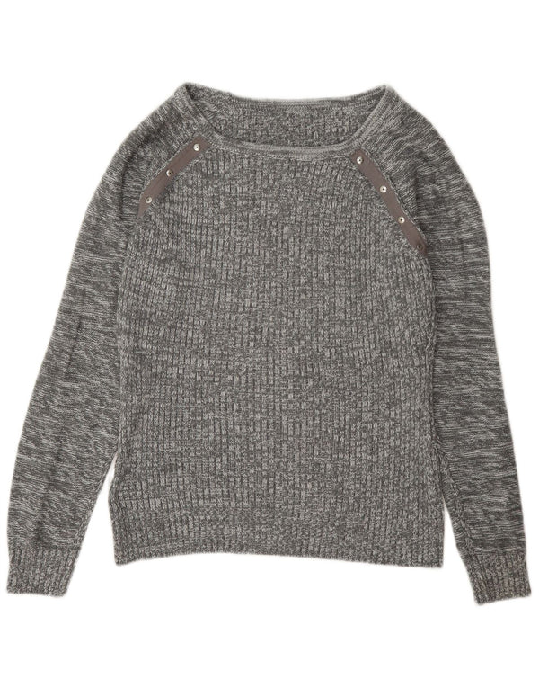 Guess Womens Boat Neck Jumper Sweater UK 14 Medium Grey Flecked