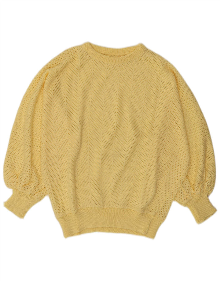 VINTAGE Pull ras du cou pour femme UK 14 Jaune moyen