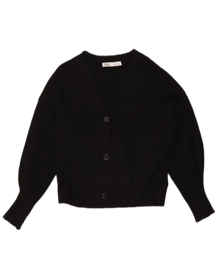 Zara Womens Crop Cardigan Pull UK 14 Moyen Noir Viscose