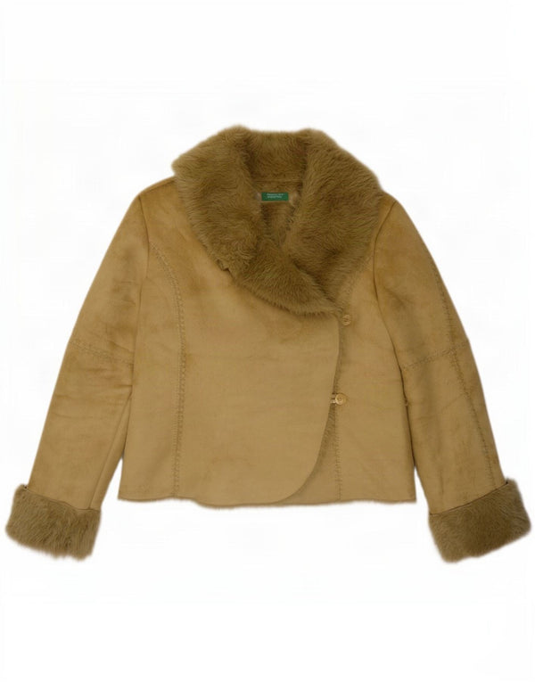 Benetton Veste Sherpa Femme IT 46 Large Vert Polyester