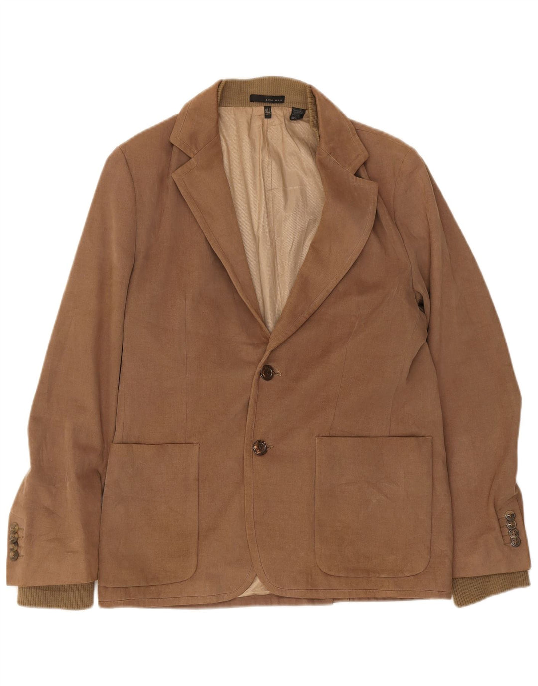 Zara Veste Blazer 2 Boutons Homme EU 50 Coton Marron Moyen