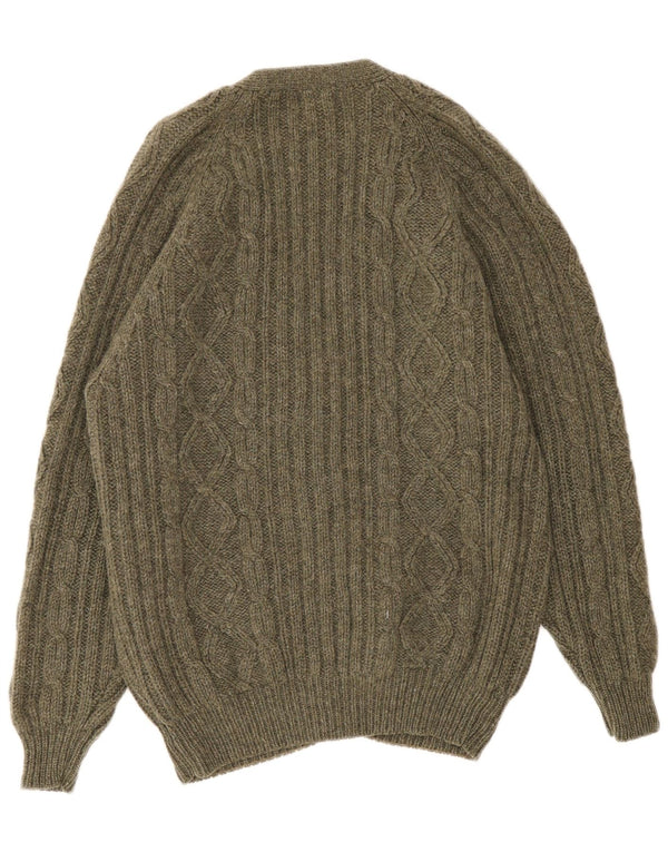 vintage Mens Cardigan Pull XL Vert Nouvelle Laine