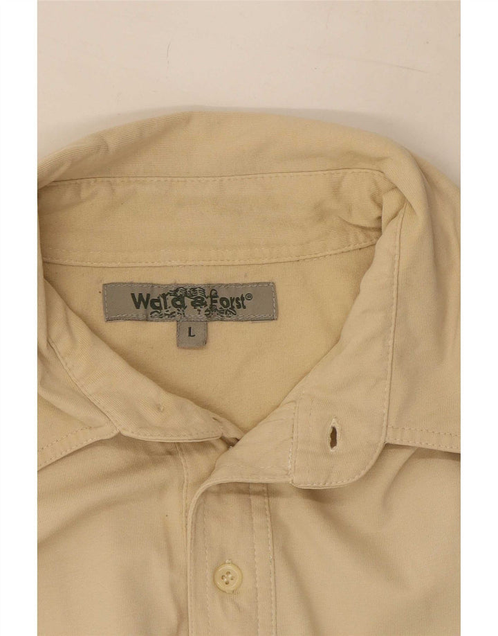 vintage Mens Manches Courtes Militaire Pull Chemise Grand Beige