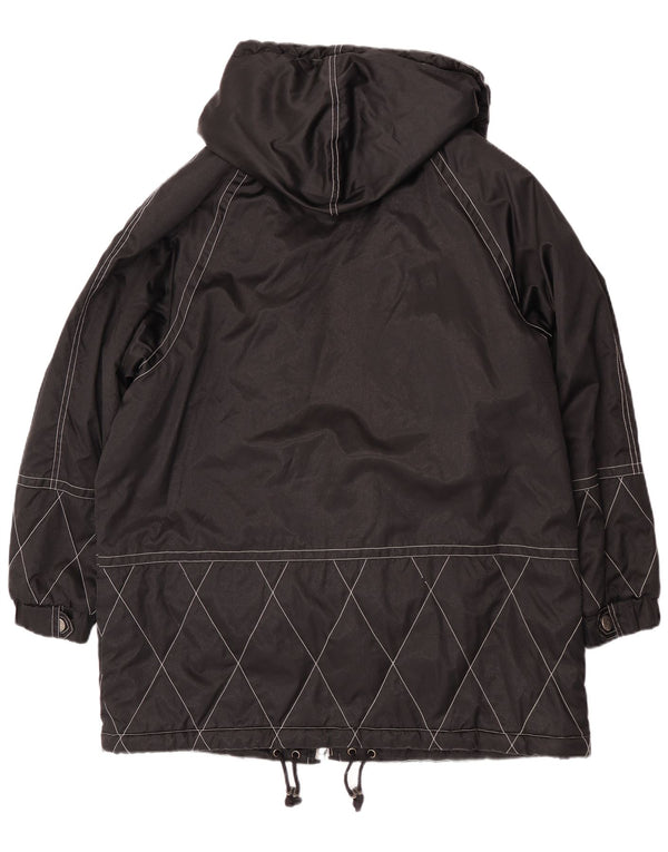 vintage Femmes À Capuchon Surdimensionné Coupe-Vent Manteau EU 40 Moyen Noir
