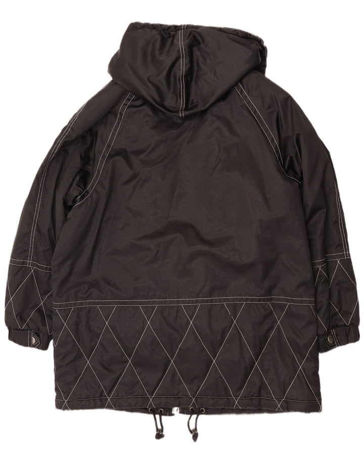vintage Femmes À Capuchon Surdimensionné Coupe-Vent Manteau EU 40 Moyen Noir