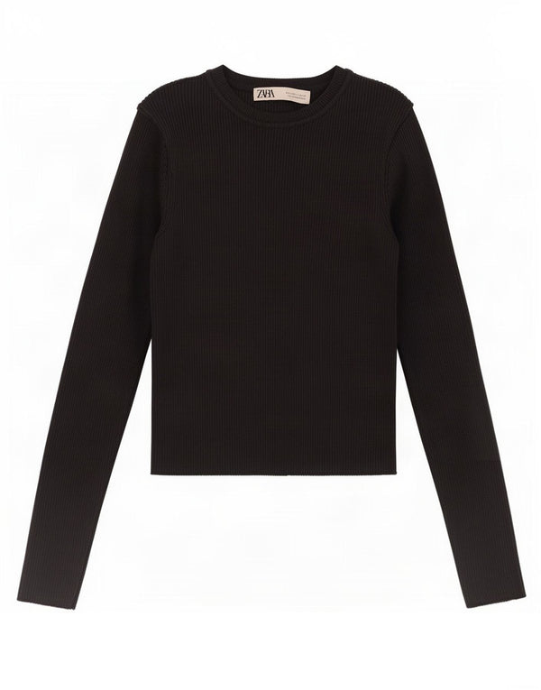 Zara Femme Top Manches Longues UK 8 Small Noir Viscose