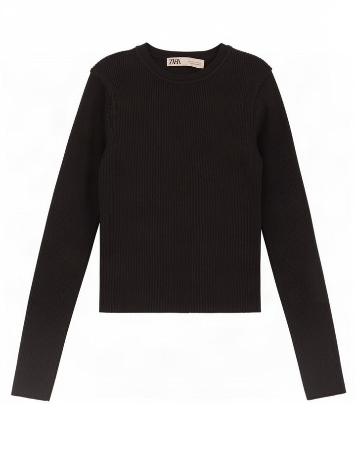 Zara Femme Top Manches Longues UK 8 Small Noir Viscose