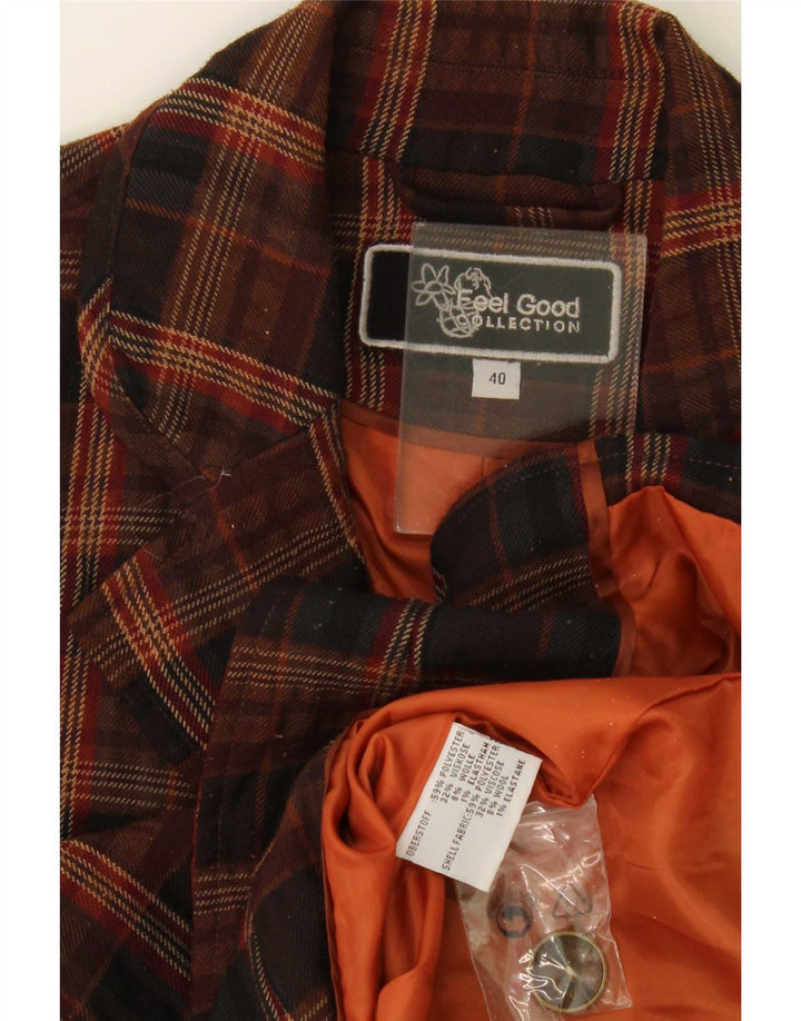 vintage Femme 3 Bouton Blazer Veste EU 40 Medium Brown Check Polyester