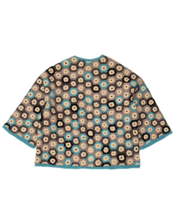 vintage Womens Crop 3/4 Sleeve Cardigan Sweater UK 8 Petit Multicolore