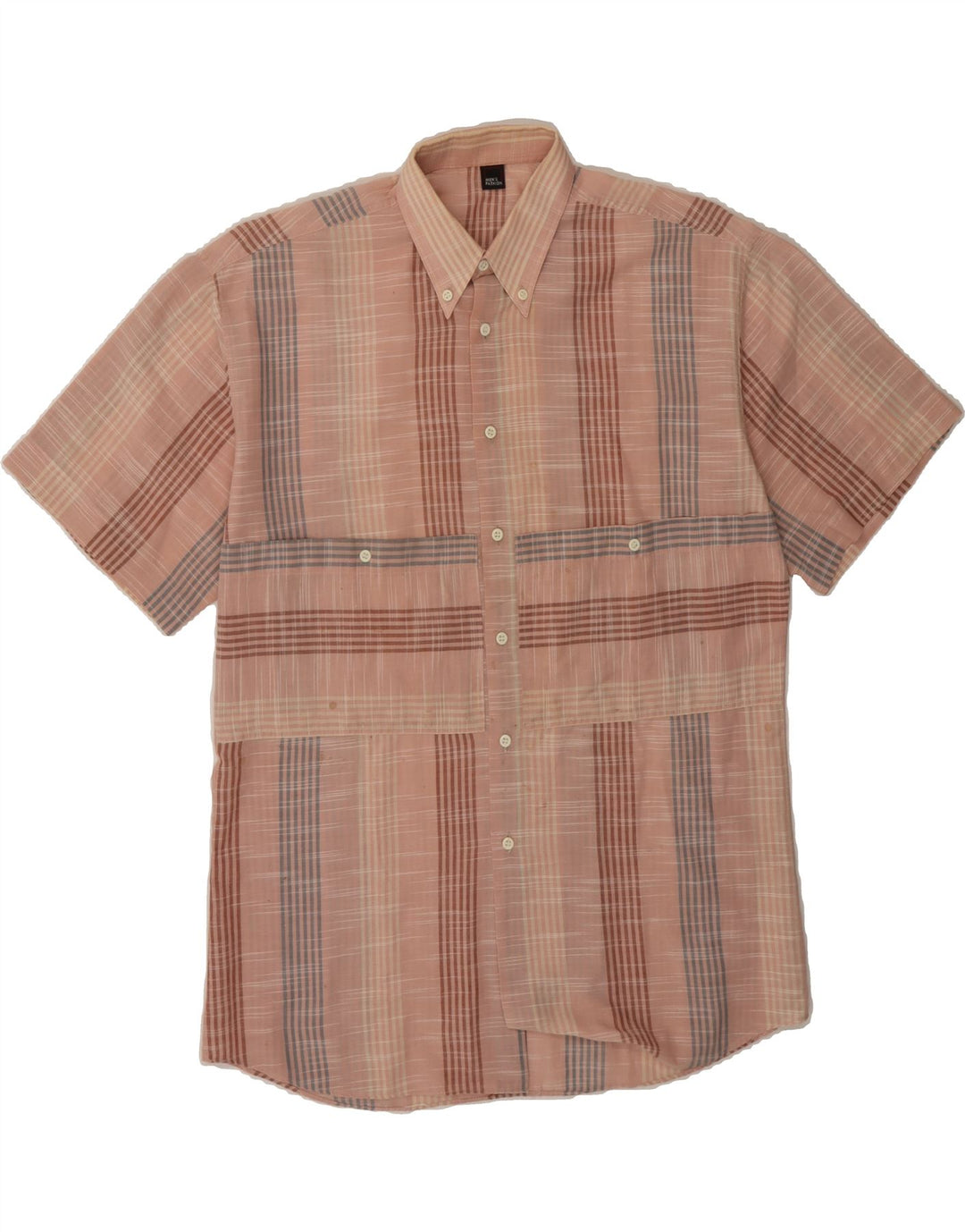 VINTAGE Mens Short Sleeve Shirt Medium Pink Striped Vintage Vintage and Second-Hand Vintage from Messina Hembry 