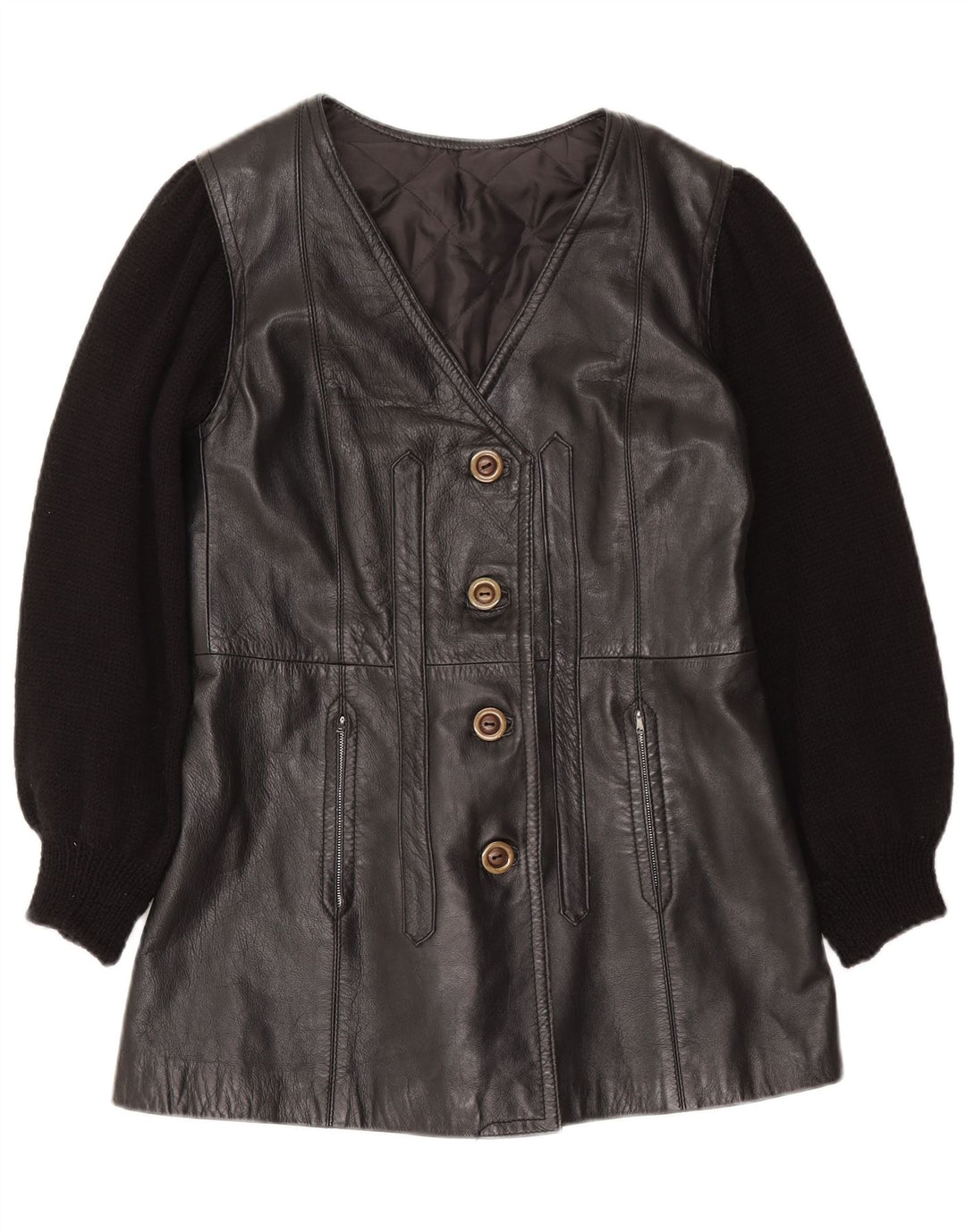 Veste en cuir femme vintage UK 12 Noir Moyen