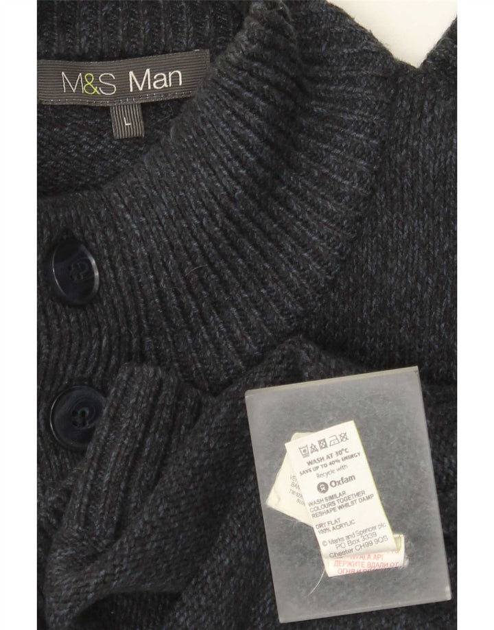Marks & Spencer Pull à col boutonné pour homme Taille L Bleu marine moucheté