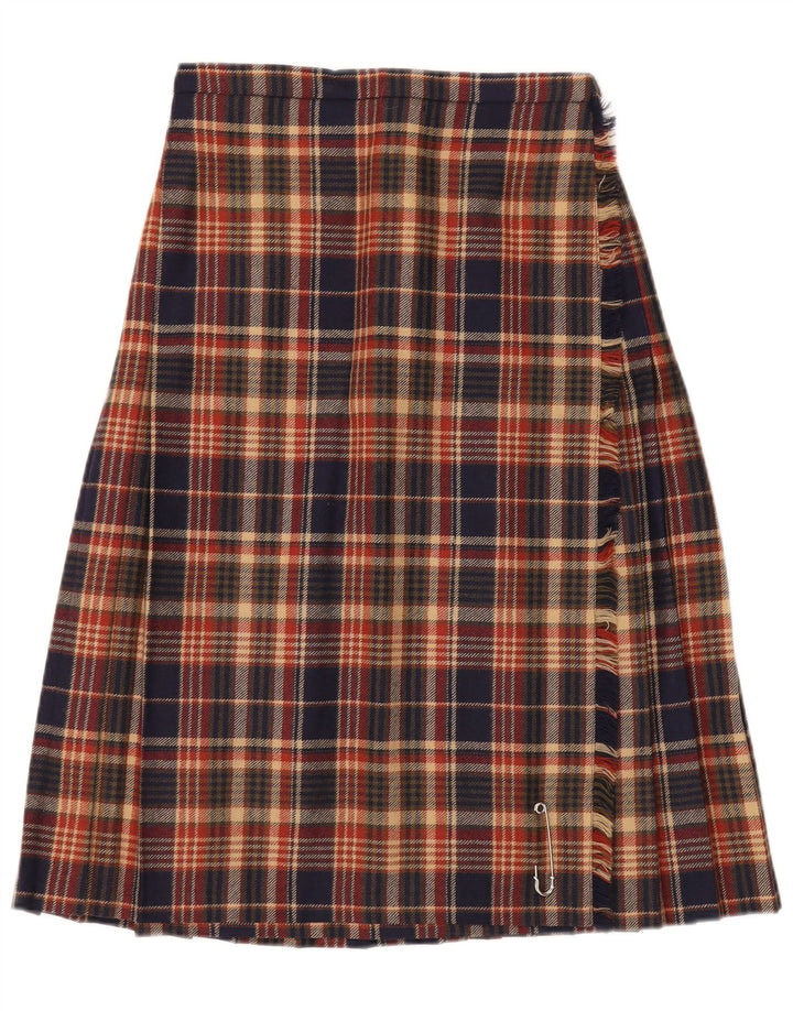 vintage Womens Wrap Jupe UK 12 Medium W27 Multicolore Plaid Virgin Wool